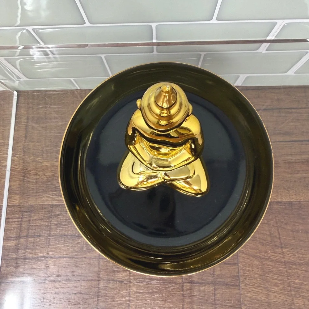 Sagebrook Home Gold Seated Buddha Ceramic Trinket Dish Catchall Ring Tray